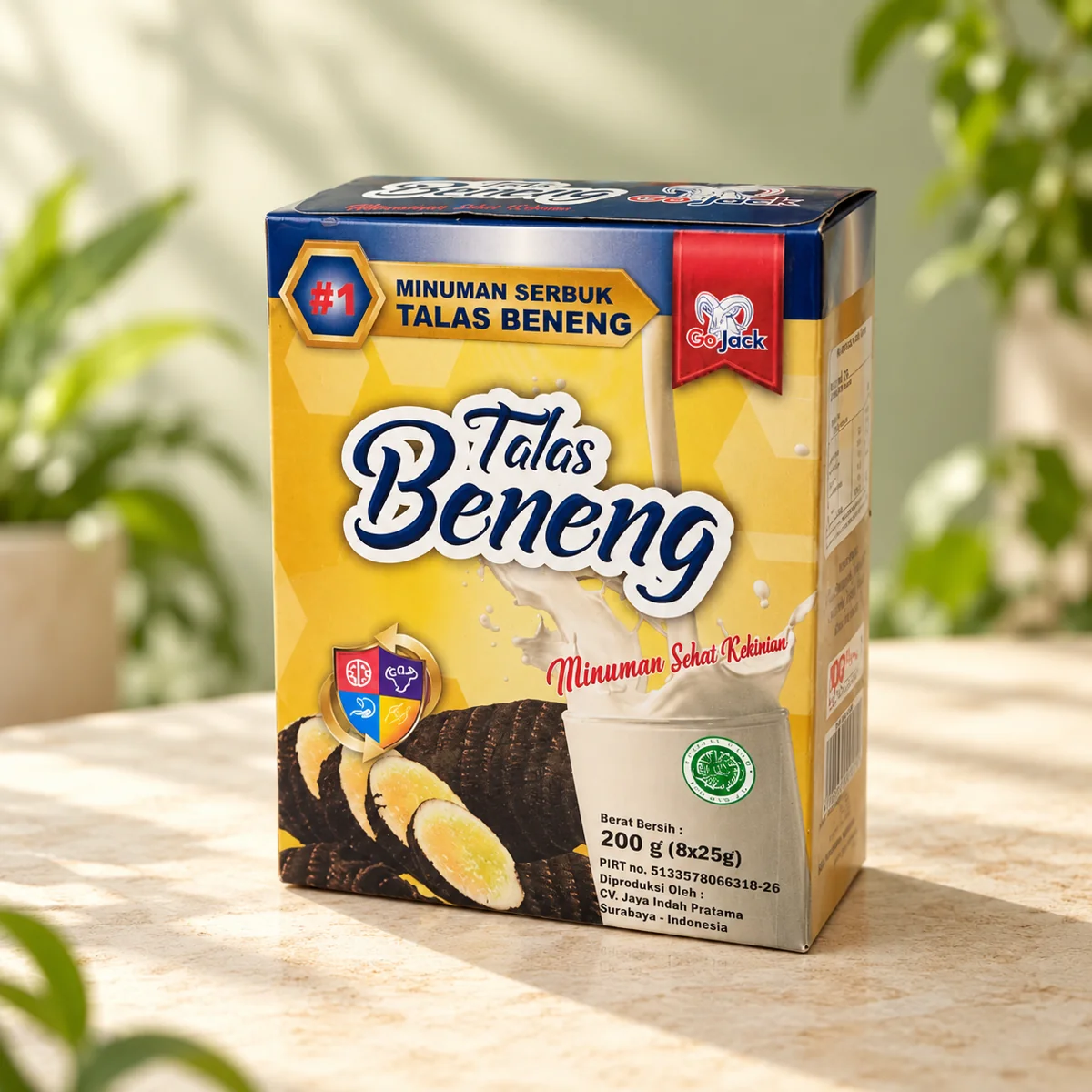 Kemasan Sari Talas Beneng Go Jack dalam latar alami